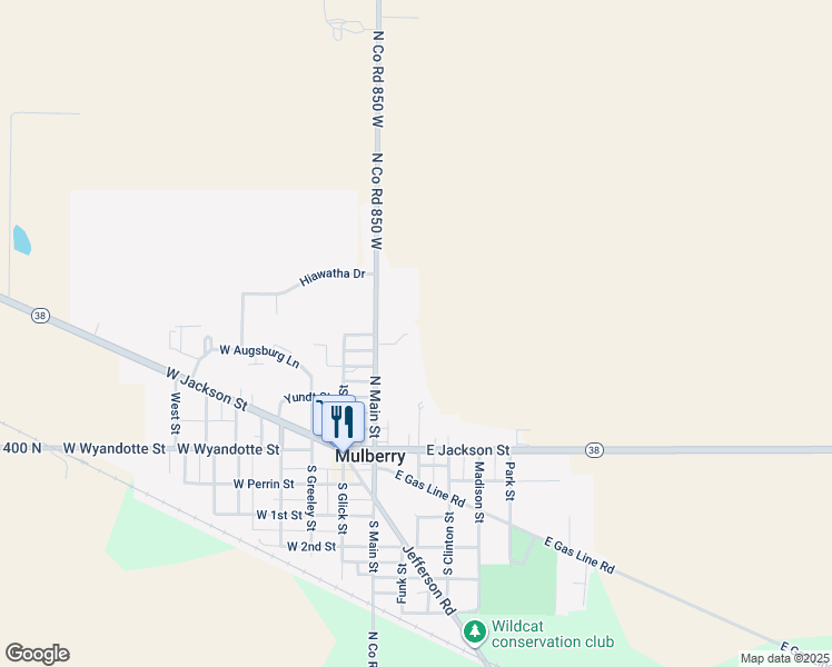 map of restaurants, bars, coffee shops, grocery stores, and more near 317 North Main Street in Mulberry
