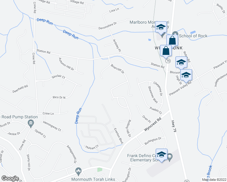 map of restaurants, bars, coffee shops, grocery stores, and more near 136 Rolling Hill Drive in Marlboro Township