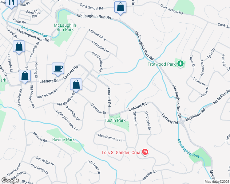 map of restaurants, bars, coffee shops, grocery stores, and more near 1512 Lesnett Road in Pittsburgh