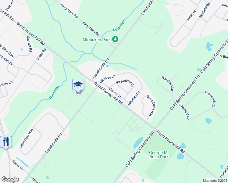 map of restaurants, bars, coffee shops, grocery stores, and more near 4225 Milords Lane in Doylestown