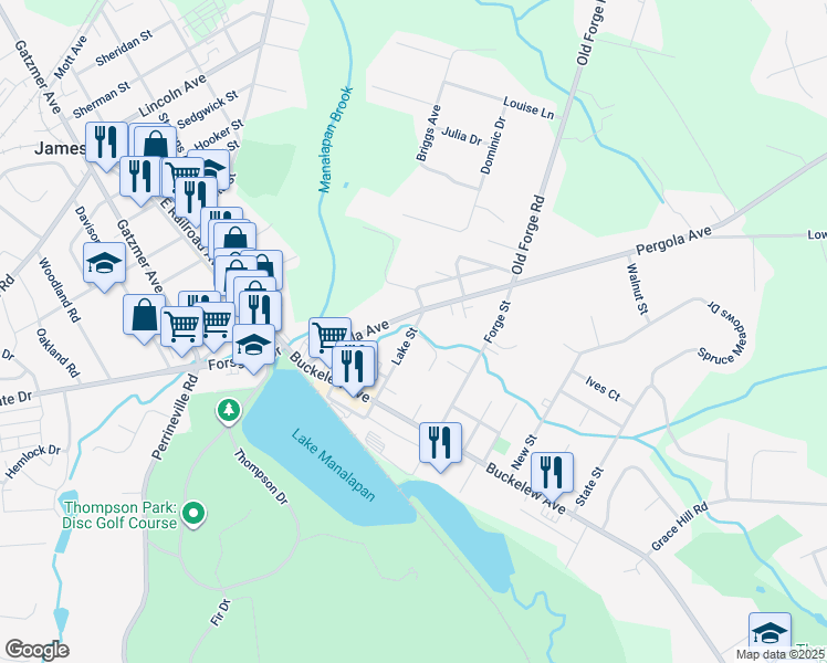map of restaurants, bars, coffee shops, grocery stores, and more near 30 Lake Street in Jamesburg