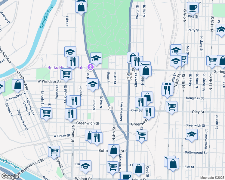map of restaurants, bars, coffee shops, grocery stores, and more near 832 North 4th Street in Reading