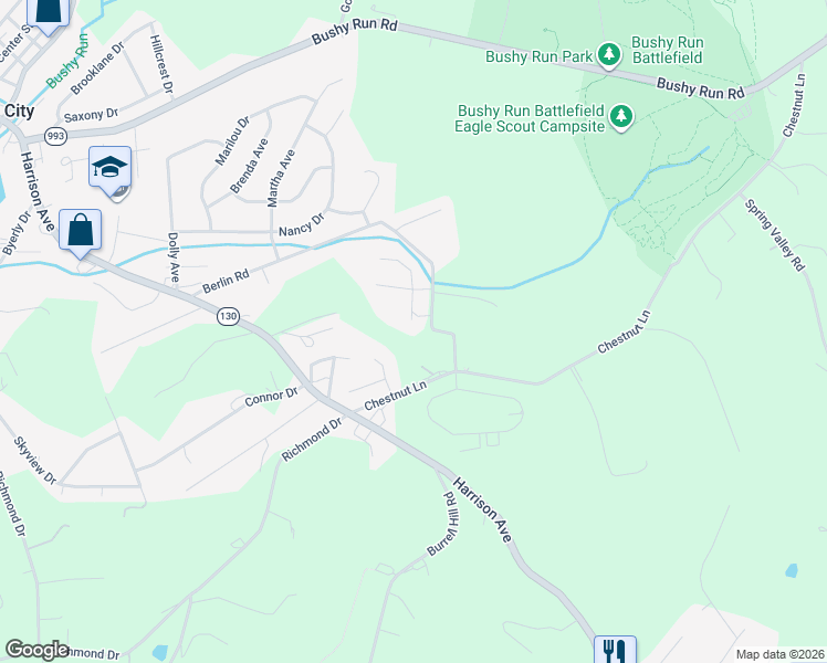 map of restaurants, bars, coffee shops, grocery stores, and more near 109 Fieldstone Court in Jeannette