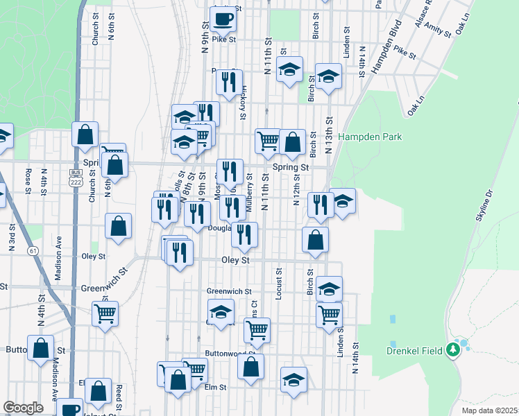 map of restaurants, bars, coffee shops, grocery stores, and more near 840 North 11th Street in Reading