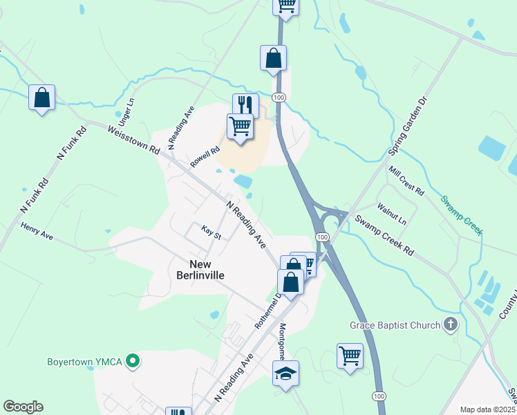 map of restaurants, bars, coffee shops, grocery stores, and more near 868C Reading Avenue in Boyertown