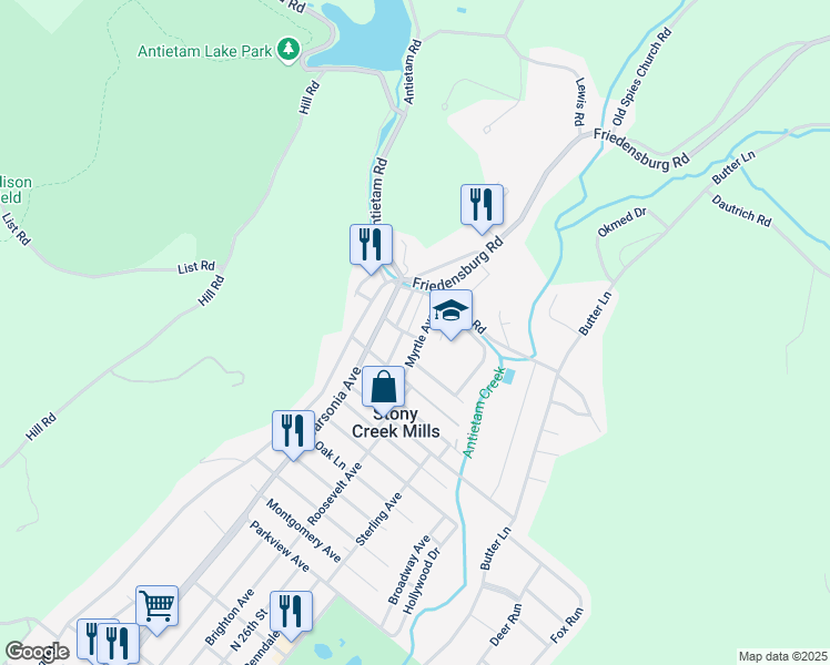 map of restaurants, bars, coffee shops, grocery stores, and more near 9 Myrtle Avenue in Reading