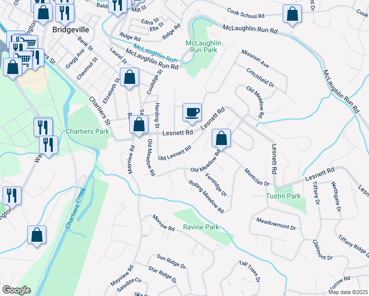 map of restaurants, bars, coffee shops, grocery stores, and more near 300 Old Lesnett Road in Pittsburgh