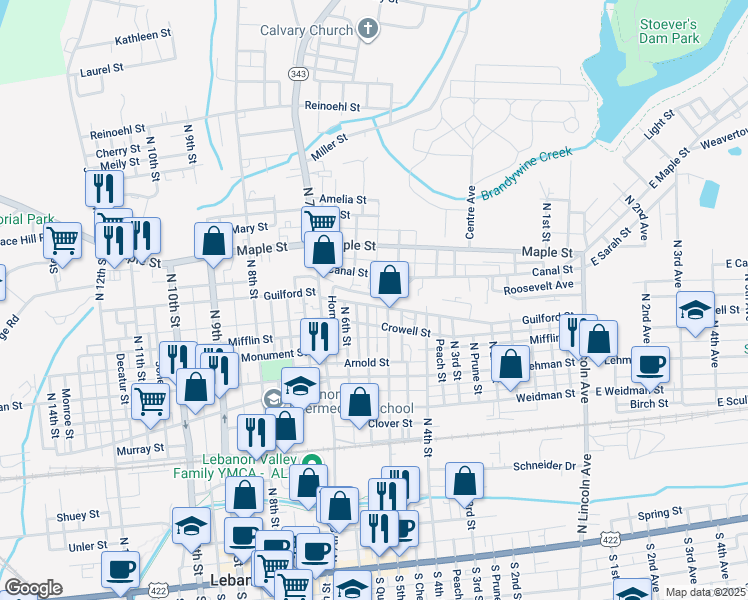 map of restaurants, bars, coffee shops, grocery stores, and more near 567 Guilford St in Lebanon