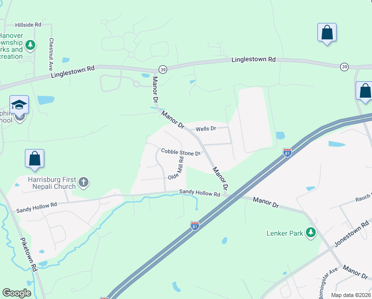 map of restaurants, bars, coffee shops, grocery stores, and more near 7301 Stone Ridge Circle in Dauphin County