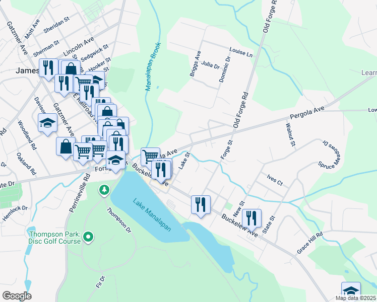 map of restaurants, bars, coffee shops, grocery stores, and more near 30 Lake Street in Jamesburg
