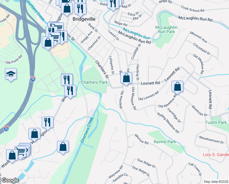 map of restaurants, bars, coffee shops, grocery stores, and more near 160 Laurel Place Lane in Upper Saint Clair