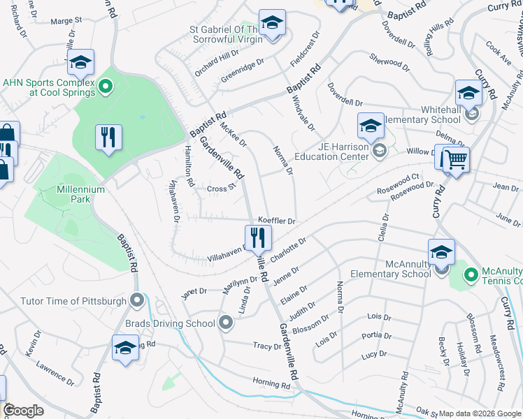 map of restaurants, bars, coffee shops, grocery stores, and more near 4740 McKee Drive in Pittsburgh