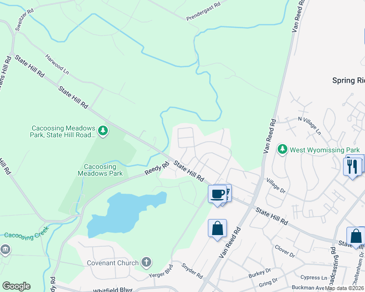 map of restaurants, bars, coffee shops, grocery stores, and more near 514 Rosemont Court in Reading