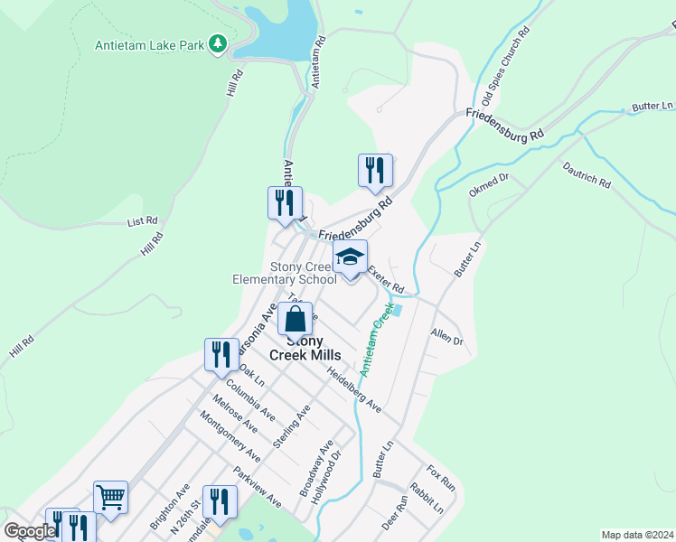 map of restaurants, bars, coffee shops, grocery stores, and more near 9 Myrtle Avenue in Reading