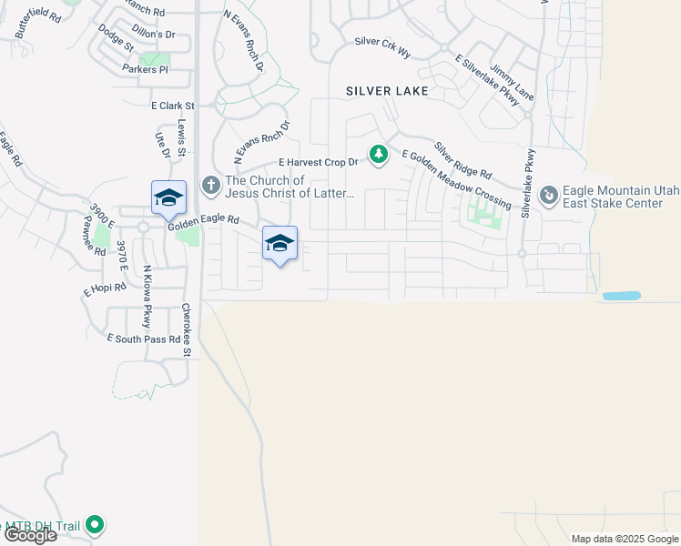 map of restaurants, bars, coffee shops, grocery stores, and more near 7180 North Honey Field Way in Eagle Mountain
