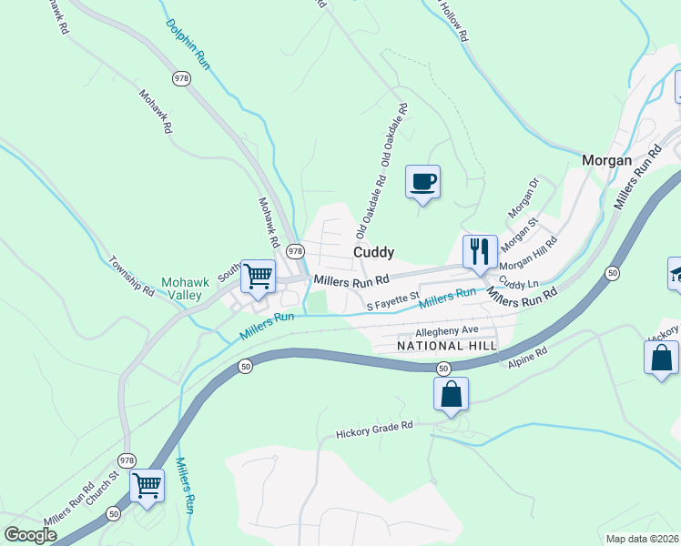 map of restaurants, bars, coffee shops, grocery stores, and more near 20 School Street in Cuddy