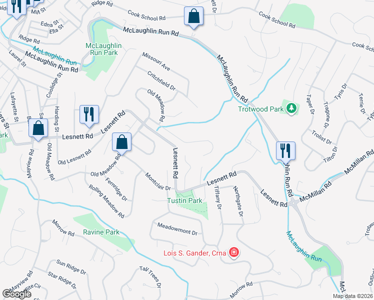 map of restaurants, bars, coffee shops, grocery stores, and more near 1386 Lesnett Road in Pittsburgh