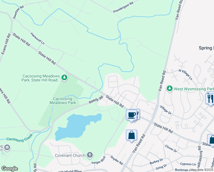 map of restaurants, bars, coffee shops, grocery stores, and more near 522 Rosemont Court in Wyomissing