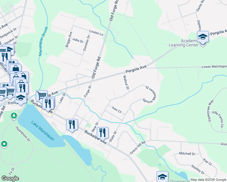 map of restaurants, bars, coffee shops, grocery stores, and more near 5 Black Oak Court in Monroe Township