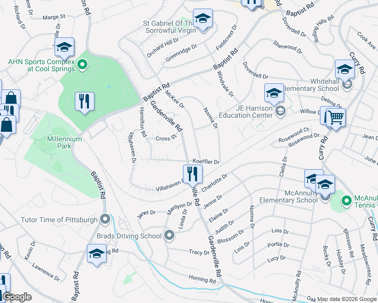 map of restaurants, bars, coffee shops, grocery stores, and more near 4740 McKee Drive in Pittsburgh
