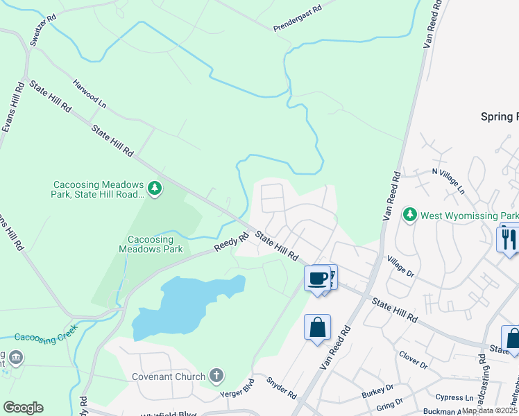 map of restaurants, bars, coffee shops, grocery stores, and more near 522 Rosemont Court in Wyomissing
