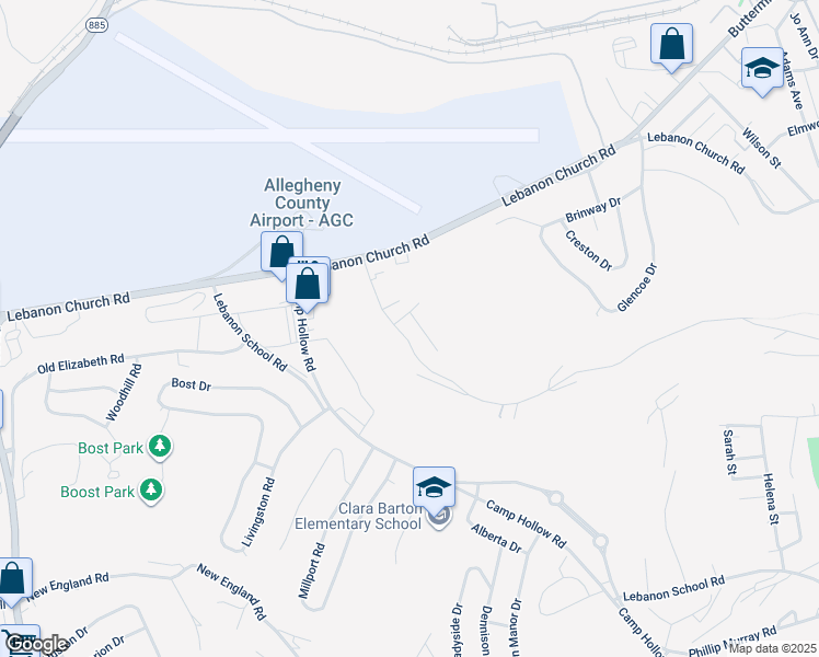 map of restaurants, bars, coffee shops, grocery stores, and more near 217 Curry Hollow Road in West Mifflin