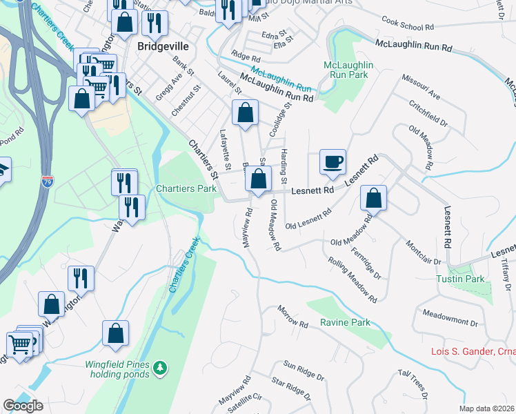 map of restaurants, bars, coffee shops, grocery stores, and more near 1213 Mayview Road in Pittsburgh