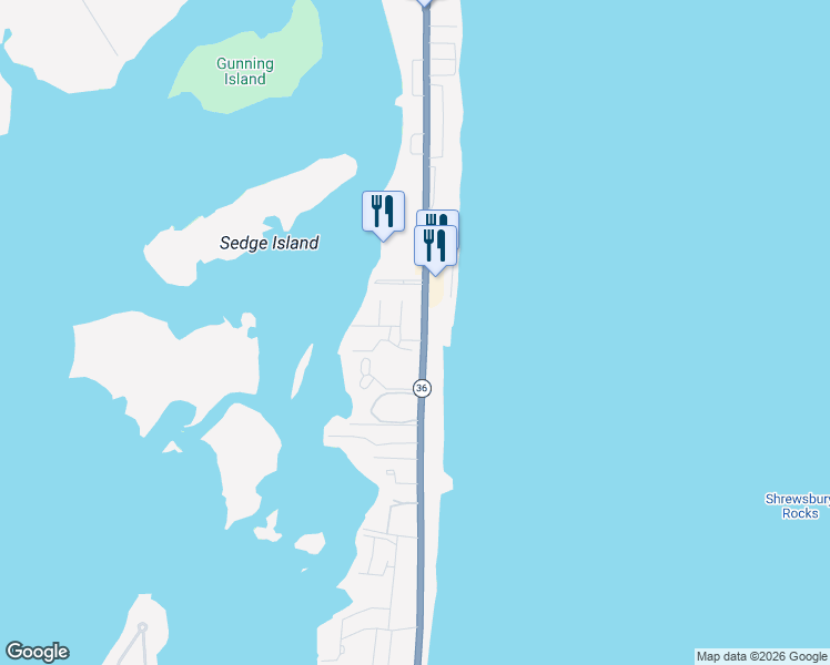 map of restaurants, bars, coffee shops, grocery stores, and more near 1492 Ocean Avenue in Sea Bright