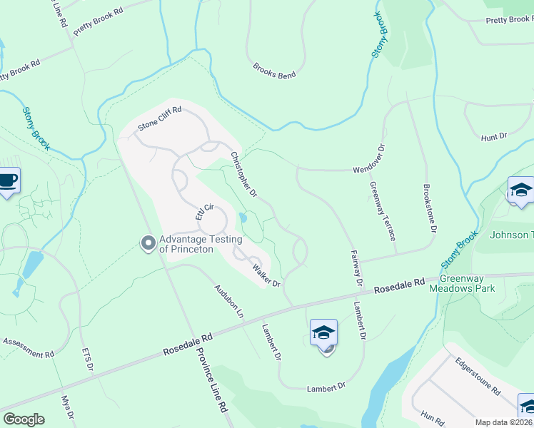 map of restaurants, bars, coffee shops, grocery stores, and more near 205 Christopher Drive in Princeton
