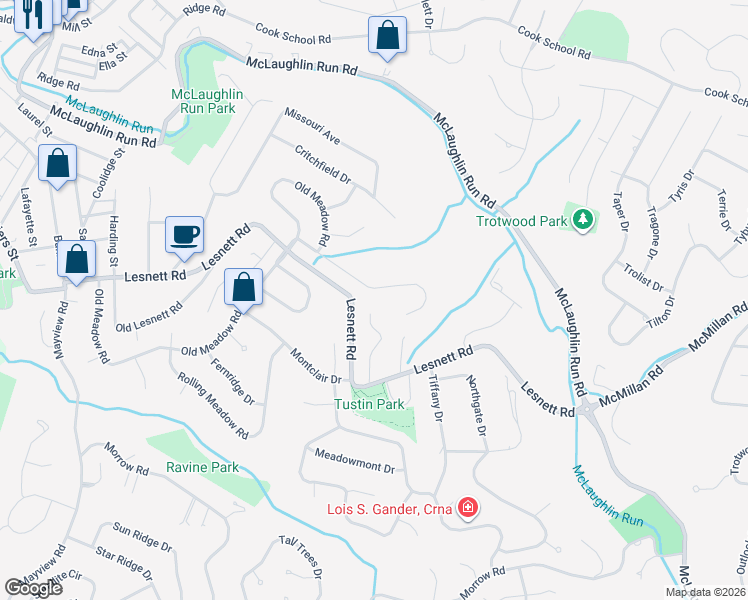 map of restaurants, bars, coffee shops, grocery stores, and more near 1386 Lesnett Road in Pittsburgh