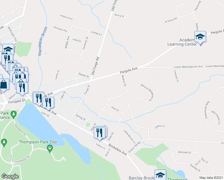 map of restaurants, bars, coffee shops, grocery stores, and more near 10 Black Oak Court in Monroe Township