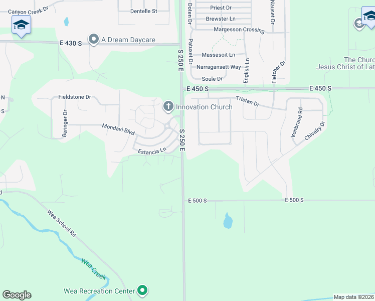 map of restaurants, bars, coffee shops, grocery stores, and more near 4739 South 250 East in Lafayette