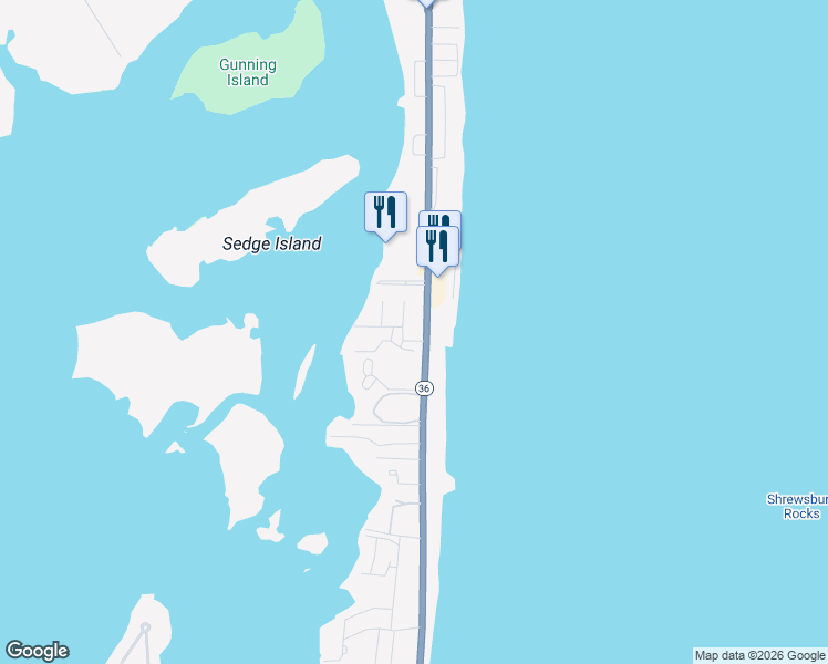 map of restaurants, bars, coffee shops, grocery stores, and more near 1492 Ocean Avenue in Rumson