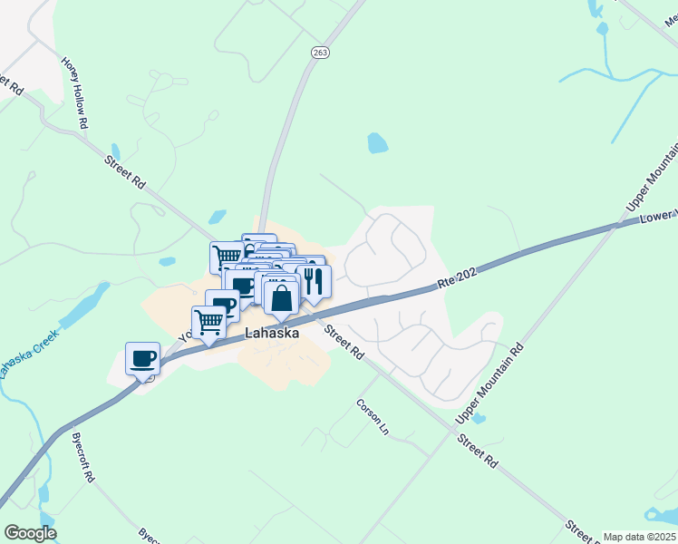 map of restaurants, bars, coffee shops, grocery stores, and more near 211 Quarter Circle in New Hope