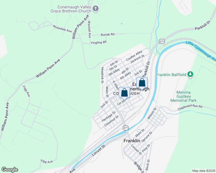 map of restaurants, bars, coffee shops, grocery stores, and more near 312 Main Street in East Conemaugh