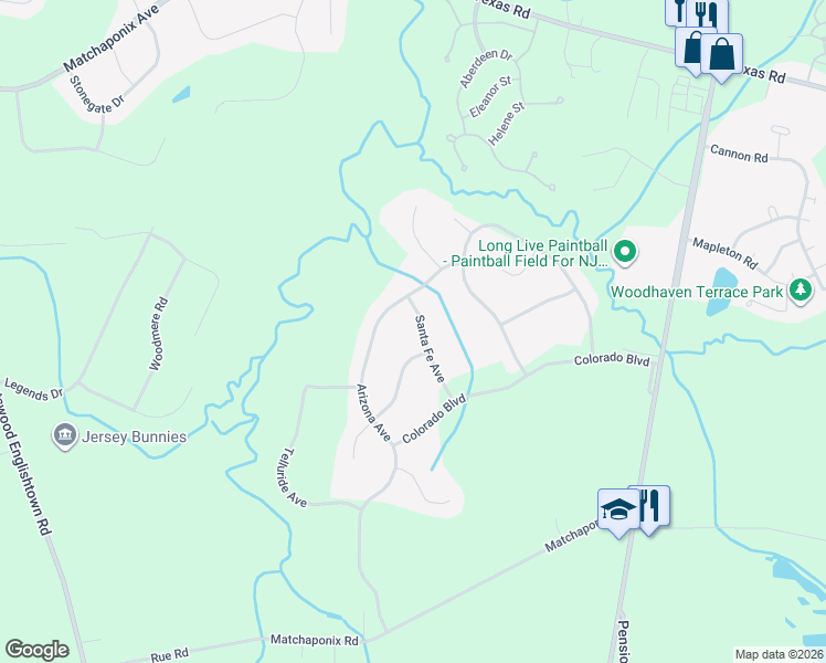 map of restaurants, bars, coffee shops, grocery stores, and more near 17 Santa Fe Avenue in Old Bridge