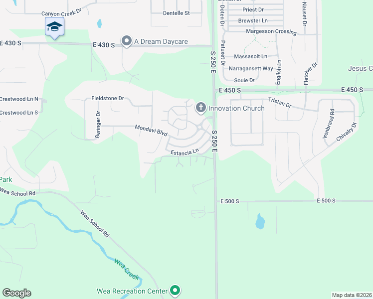map of restaurants, bars, coffee shops, grocery stores, and more near 2380 Estancia Lane in Lafayette