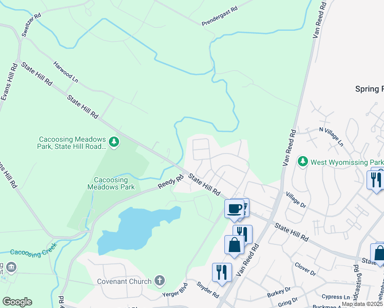 map of restaurants, bars, coffee shops, grocery stores, and more near 619 Rosemont Court in Wyomissing