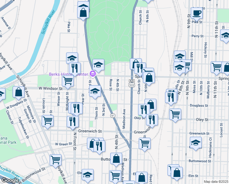 map of restaurants, bars, coffee shops, grocery stores, and more near 832 North 4th Street in Reading