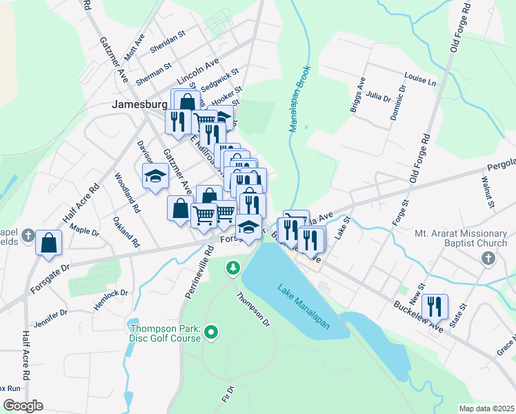 map of restaurants, bars, coffee shops, grocery stores, and more near 15c East Railroad Avenue in Jamesburg