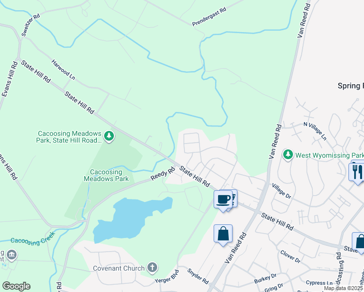 map of restaurants, bars, coffee shops, grocery stores, and more near 619 Rosemont Court in Wyomissing