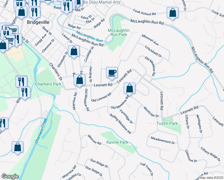 map of restaurants, bars, coffee shops, grocery stores, and more near 300 Old Lesnett Road in Pittsburgh