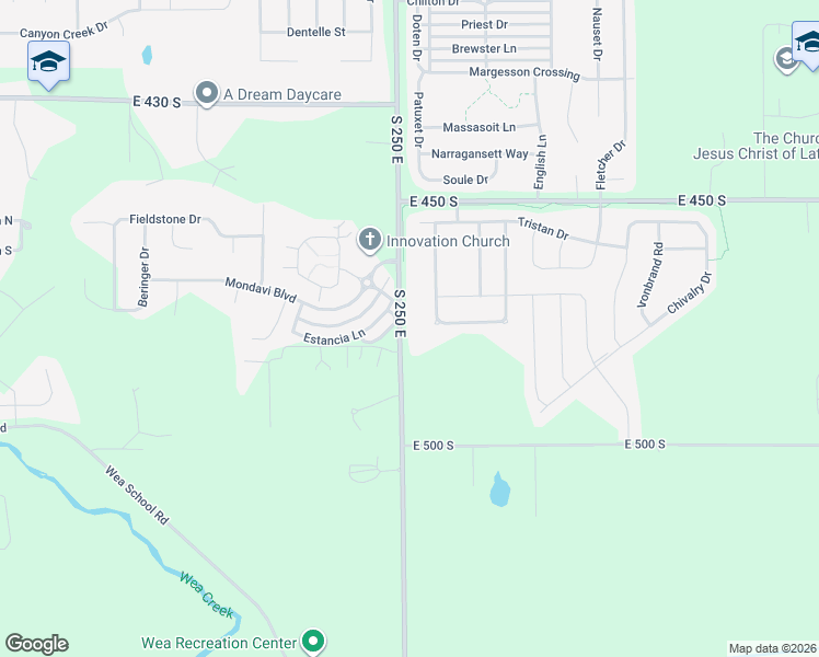 map of restaurants, bars, coffee shops, grocery stores, and more near 4739 South 250 East in Lafayette