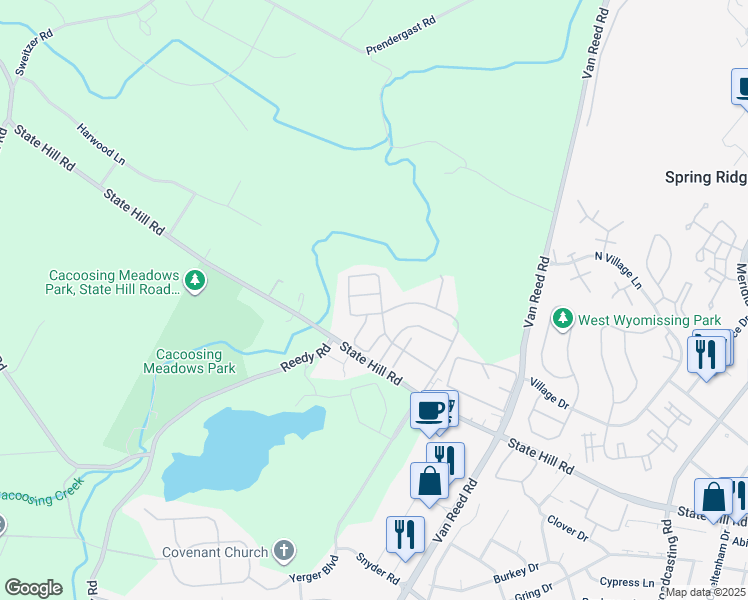map of restaurants, bars, coffee shops, grocery stores, and more near 603 Rosemont Court in Wyomissing
