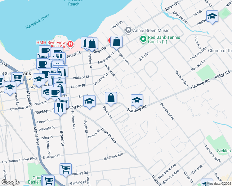 map of restaurants, bars, coffee shops, grocery stores, and more near 92 Manor Drive in Red Bank
