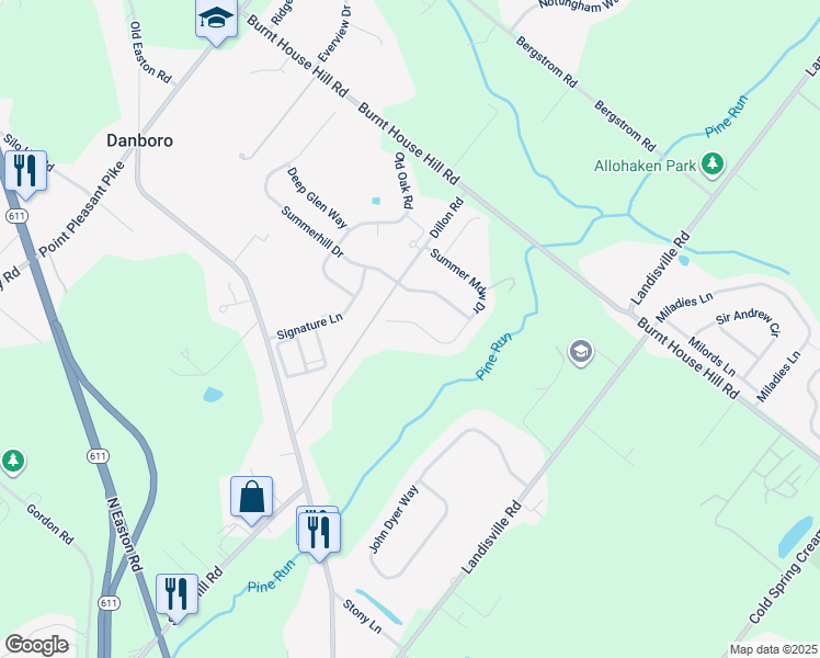 map of restaurants, bars, coffee shops, grocery stores, and more near 4492 Summer Meadow Drive in Doylestown