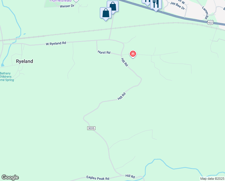 map of restaurants, bars, coffee shops, grocery stores, and more near 674 Hill Road in Robesonia