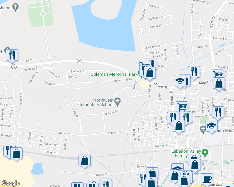 map of restaurants, bars, coffee shops, grocery stores, and more near 89 Pier Place in Lebanon