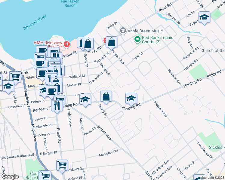 map of restaurants, bars, coffee shops, grocery stores, and more near 71 Manor Drive in Red Bank