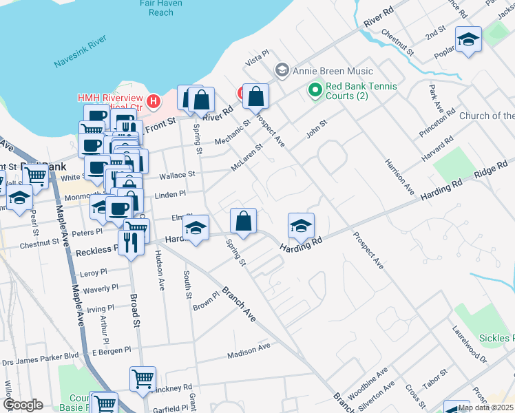 map of restaurants, bars, coffee shops, grocery stores, and more near 92 Manor Drive in Red Bank